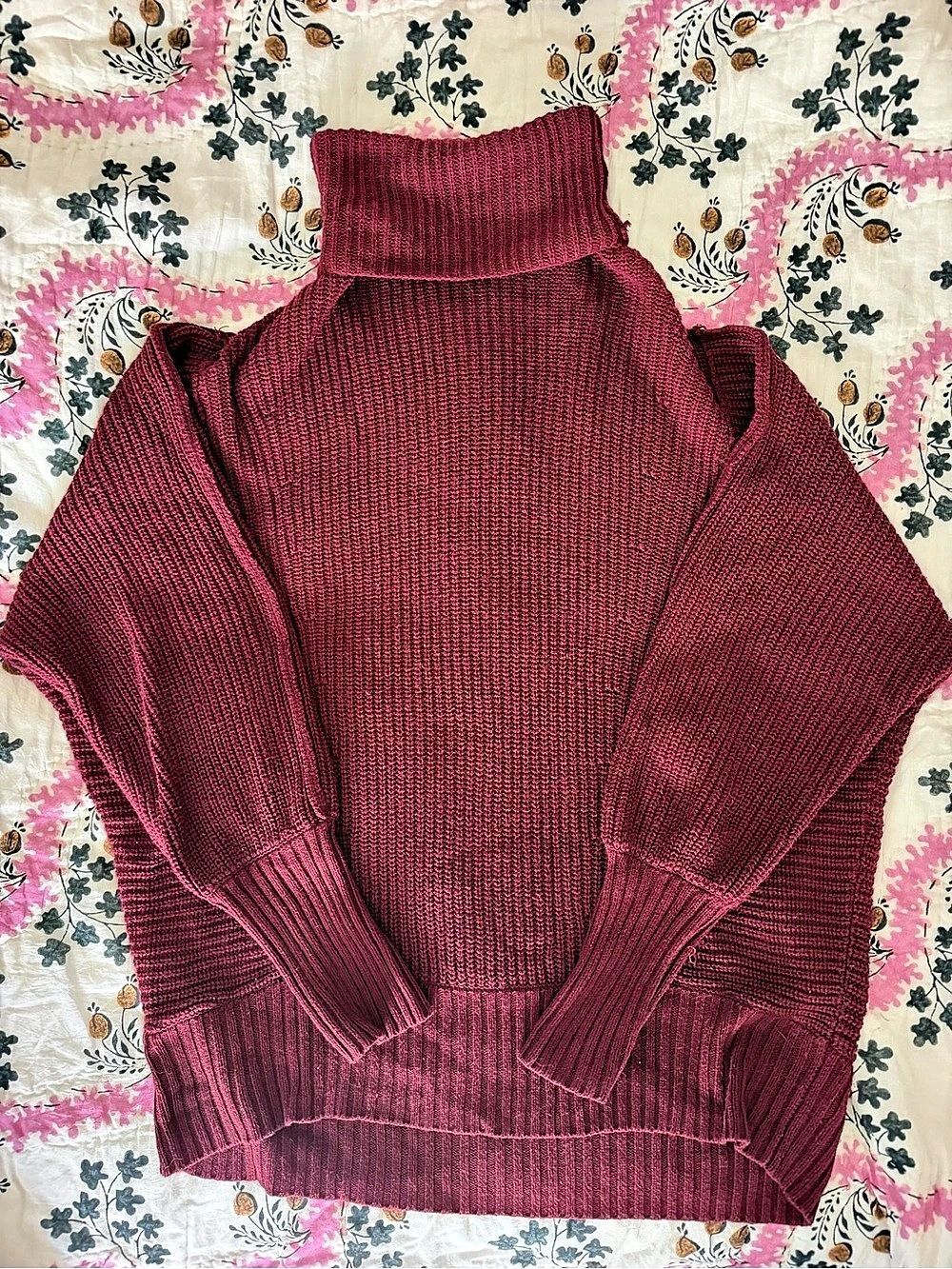 Free People Ottoman Slouchy Tunic Burgundy Turtleneck Sweater